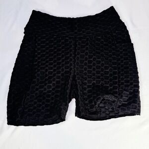 Fit In Women's Black M Textured Honeycomb Yoga Shorts High Waist Pockets